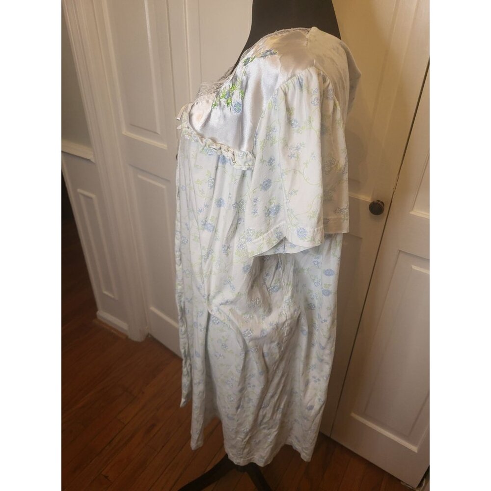 Moon Dance Blue/White  Button Up Gown/Robe XL Bow Embroidery Cottage Tradwife - Picture 3 of 7
